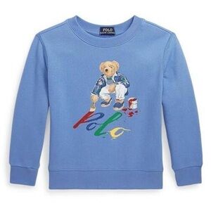 Polo by Ralph Lauren Boys Blue Fleece Sweatshirt Polo Bear Painter Size 7